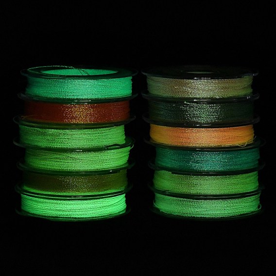 12 Rolls Luminous Polyester Sewing Thread, Glow in Dark, 3-Ply Polyester Cord for Jewelry Making