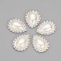 Brass Rhinestone Flat Back Cabochons, with ABS Plastic Imitation Pearl, Drop, Silver Color Plated