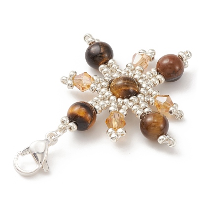 3 pcs 3 style perles de rocaille en verre et décoration pendentif en pierres précieuses, avec 304 acier inoxydable fermoir pince de homard, soleil