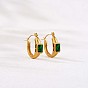 Green Cubic Zirconia Rectangle Hoop Earrings, 430 Stainless Steel Jewelry for Women