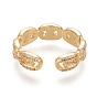 Adjustable Brass Micro Pave Clear Cubic Zirconia Cuff Rings, Open Rings, Coffee Bean Chain Shape