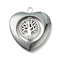 Non-magnetic Synthetic Hematite Pendants, with Alloy Findings, Heart with Tree, Antique Silver