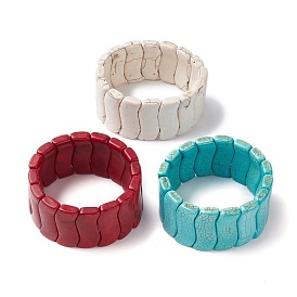 Pulseras elásticas con cuentas onduladas de color turquesa sintético teñido, pulsera de azulejos