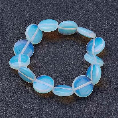 Gemstone Beads Stretch Bracelets, Flat Round