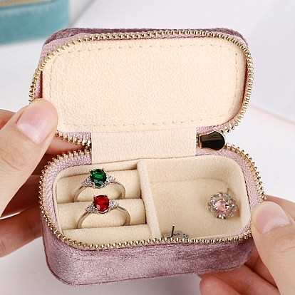Velet Jewelry Box, Travel Portable Jewelry Case, Zipper Storage Boxes, for Rings, Earrings, Rectangle
