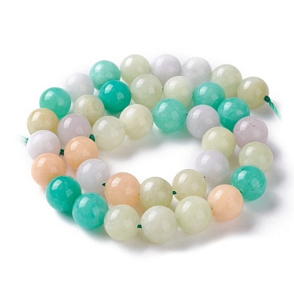 Teints naturels blanches perles de jade brins, ronde