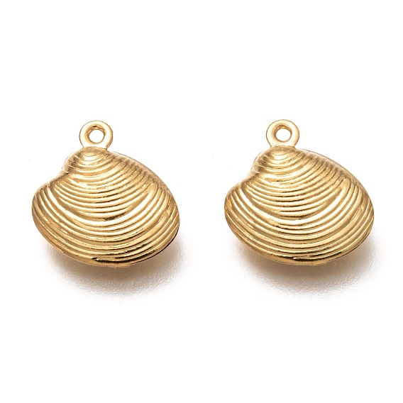 304 Stainless Steel Pendants, Shell Shape, Real 18K Gold Plated