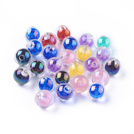 Transparent Acrylic Beads, UV Plating & Rainbow, Bead in Bead, Half Drilled Beads, Round