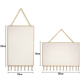 Rectangle Metal Jewelry Display Mesh Hanging Rack, Wall-Mounted Jewelry Grid Organizer Holder, Home Decoration for Earrings, Necklaces, Rings Display