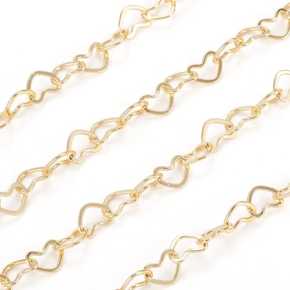 Brass Heart Link Chains, with Spool, Soldered, Long-Lasting Plated