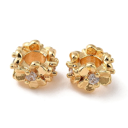 Brass Micro Pave Cubic Zirconia Beads, Ring with Flower