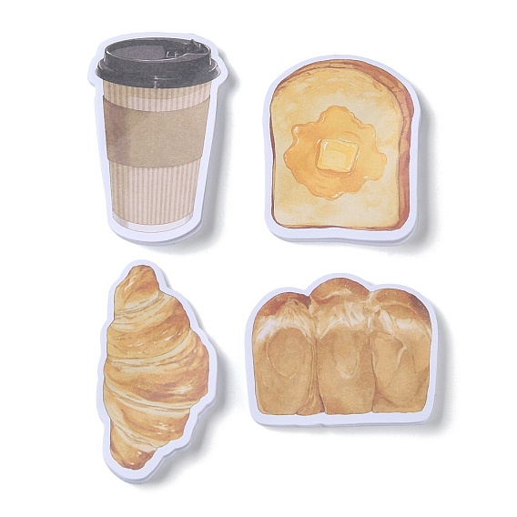 30 Sheets Food Theme Bread/Latte Coffee/Croissant Memo Pads, Creative Sticky Notes, for Office School Reading