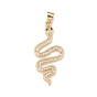 Brass Micro Pave Cubic Zirconia Pendants, Real 18K Gold Plated, Lead Free & Cadmium Free, Snake