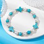 Synthetic Turquoise Cross & ABS Plastic Pearl Beaded Stretch Bracelet