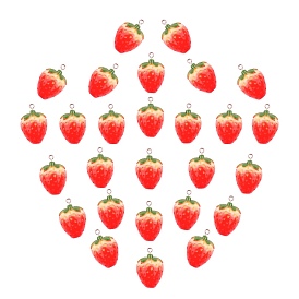Pendentifs de résine, avec les accessoires en fer de tonalité de platine, nourriture imitation, fraise