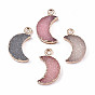 Druzy Resin Pendants, with Edge Light Gold Plated Iron Loops, Moon