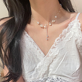 Collier rétro minimaliste avec perle d'imitation pour femme - design unique, luxueux et élégant.
