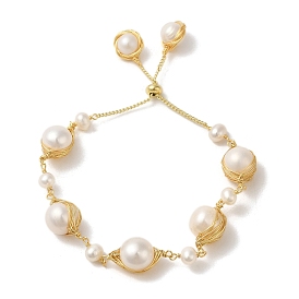 Bracelets en argent à maillons de perles naturelles, bracelet enveloppé de fil de laiton