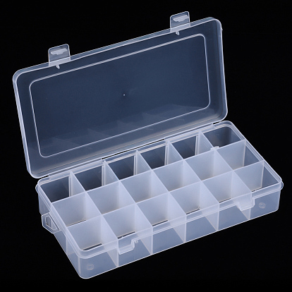 Polypropylene(PP) Bead Storage Container, 18 Compartment Organizer Boxes, with 5PCS Adjustable Dividers, Rectangle