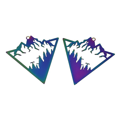 Placage ionique (ip) 201 pendentifs en filigrane en acier inoxydable, embellissements en métal gravé, triangle avec des montagnes