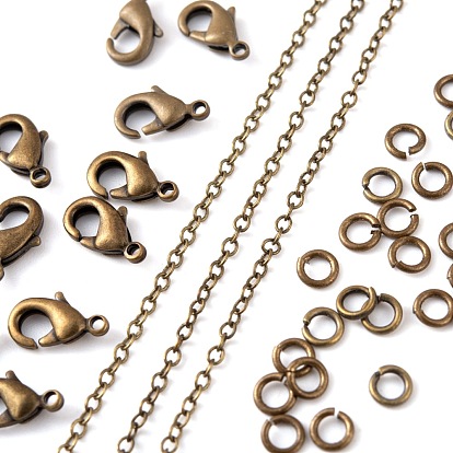 DIY 3m Oval Brass Cable Chains Necklace Making Kits, 10Pcs Lobster Claw Clasps and 50Pcs Jump Rings