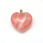 Heart Gemstone Pendants, with Platinum Tone Brass Findings, 24~26x25~26x9~10mm, Hole: 2x7mm