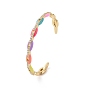 Эмалевый овальный браслет-манжета с открытой манжетой и кубическим цирконием, золотые латунные украшения для женщин