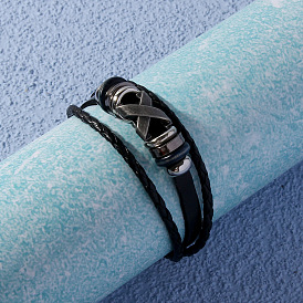 Bracelet en cuir tressé de mode européenne et américaine - personnalisé, plusieurs bracelets en cuir.