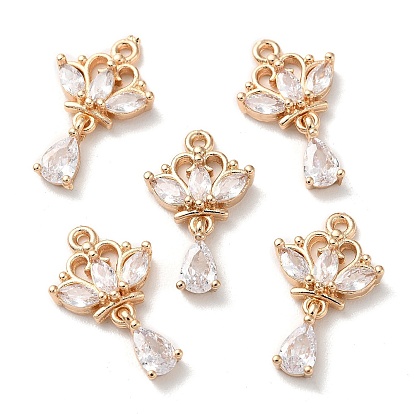 K 9 pendentifs en verre, avec les accessoires en laiton de tonalité d'or, charmes de fleurs