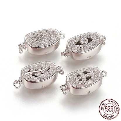 925 Sterling Silver Box Clasps, with Cubic Zirconia, with 925 Stamp, Oval