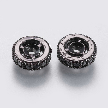 Micro en laiton pavent des perles cubes de zircone, plat rond, noir