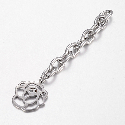 201 Stainless Steel Chain Extender, with Flower Charms