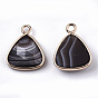 Gemstone Charms, with Light Gold Plated Brass Edge and Loop, Triangle, Faceted