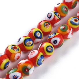 Handmade Lampwork Beads Strands, Round with Flower Pattern