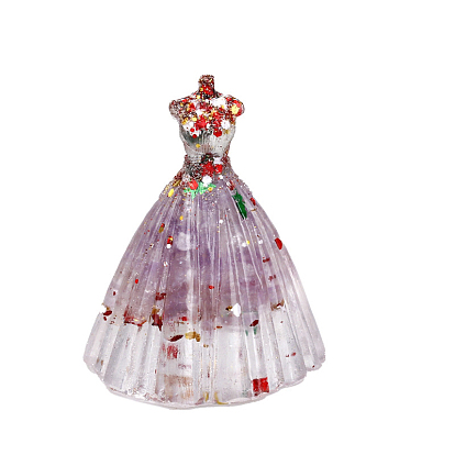 Resin Wedding Dress Display Decoration, with Natural Gemstone Chips inside Statues for Home Office Decorations