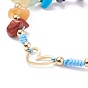 Natural Mixed Stone & Freshwater Pearl Braided Bead Bracelets, Brass Heart Link Bracelet for Men Women