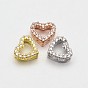 CZ Brass Micro Pave Grade AAA Cubic Zirconia Open Heart Beads, Cadmium Free & Nickel Free & Lead Free, 8x9x3.5mm, Hole: 1x2mm