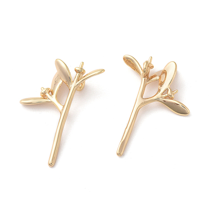 Brass Peg Bails Pendants, For Half Drilled Beads, Leafy Branches