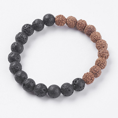 Bracelets extensibles en pierre de lave naturelle et perles de rudraksha