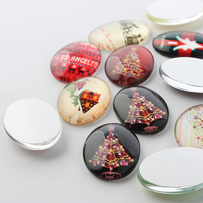 Festival de Noël thème de Noël ornements décorations verre cabochons de dos plat ovale