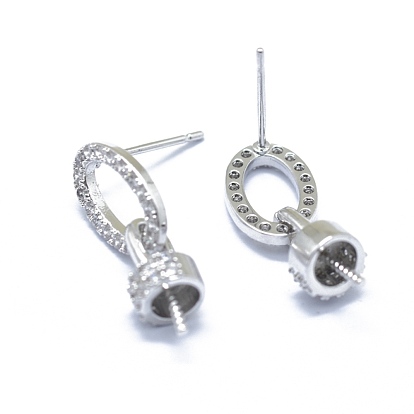 Brass Stud Earring Findings, For Half Drilled Beads, with Micro Pave Cubic Zirconia