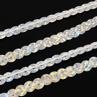 Accessoires en plastique ornement paillette brins de perles, paillettes garniture, 6 mm, environ 100 mètres / rouleau