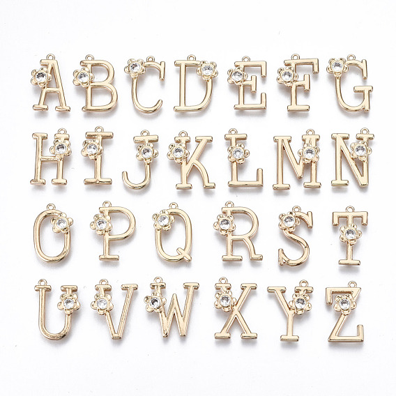 Brass Rhinestones Pendants, Alphabet