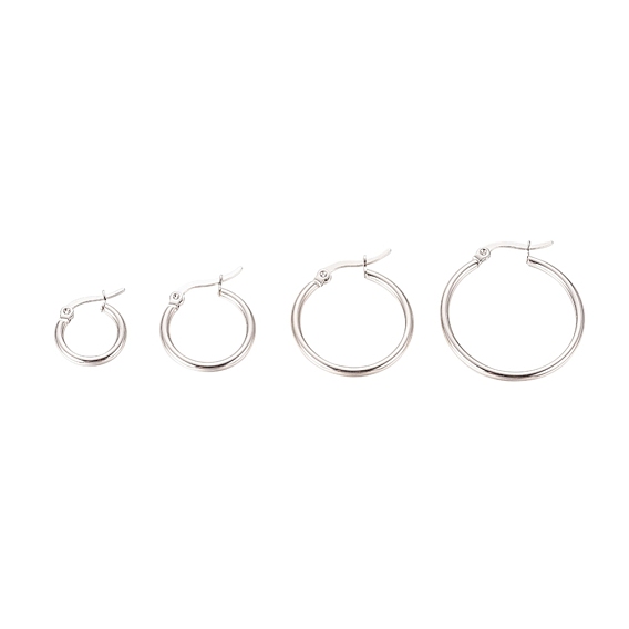 304 pendientes de aro de acero inoxidable para mujer, Forma de anillo, tamaño mezclado