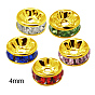 Brass Rhinestone Spacer Beads, Grade AAA, Straight Flange, Nickel Free, Golden Metal Color, Rondelle, 4x2mm, Hole: 1mm