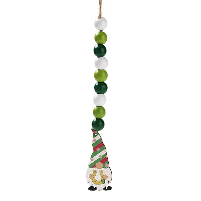 Décoration pendentif gnome en bois pour la saint-patrick, avec décoration suspendue en corde de jute perlée en bois