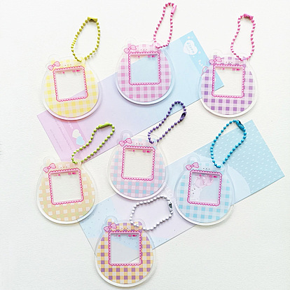 Ébauches de porte-clés en acrylique transparent, avec des chaînes à boules de couleurs aléatoires, ours avec motif tartan