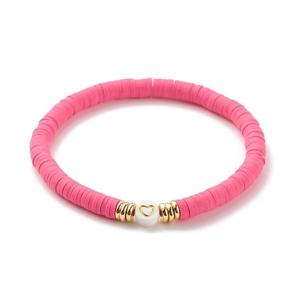 Perles heishi en argile polymère faites à la main bracelets extensibles sertis de perles à motif coeur pour femmes