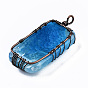 Natural Crackle Agate Big Pendants, Red Copper Copper Wire Wrapped Pendants, Dyed, Rectangle