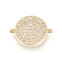Brass Micro Pave Cubic Zirconia Links, Long-Lasting Plated, Lead Free & Cadmium Free & Nickel Free, Flat Round, Clear
